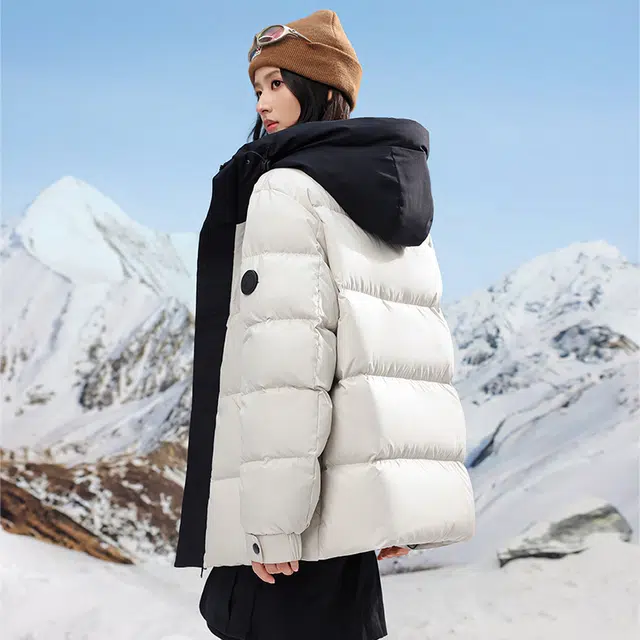 雅鹿 拼色连帽情侣款面包防寒防风防水保暖时尚气质外套羽绒服 男女同款