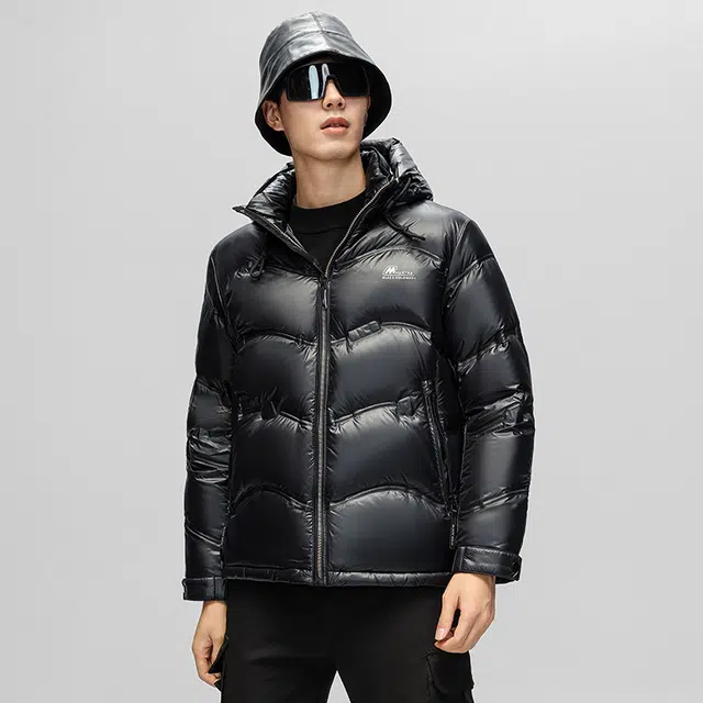 雅鹿 压胶保暖纯色加厚休闲连帽羽绒服 男款 黑色