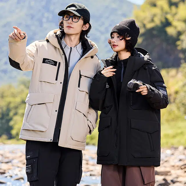 雅鹿 户外工装情侣款加厚防风防寒保暖时尚休闲中长款外套羽绒服 男女同款