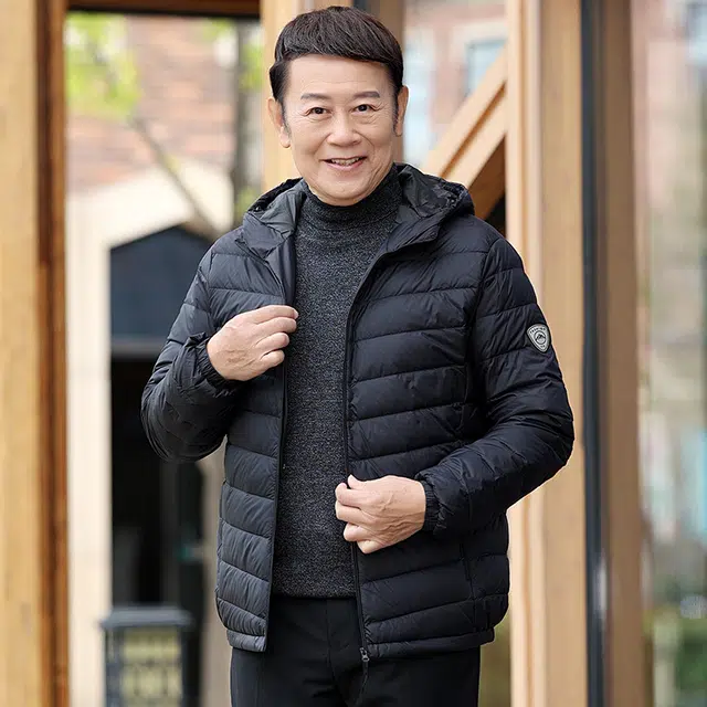 雅鹿 轻薄系列 纯色连帽拉链长袖短款羽绒服 男款 雾兰