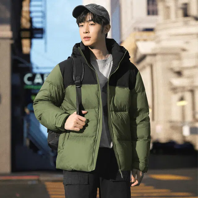 雅鹿 男士休闲短款连帽宽松百搭加厚保暖防风防寒面包服羽绒服 男款
