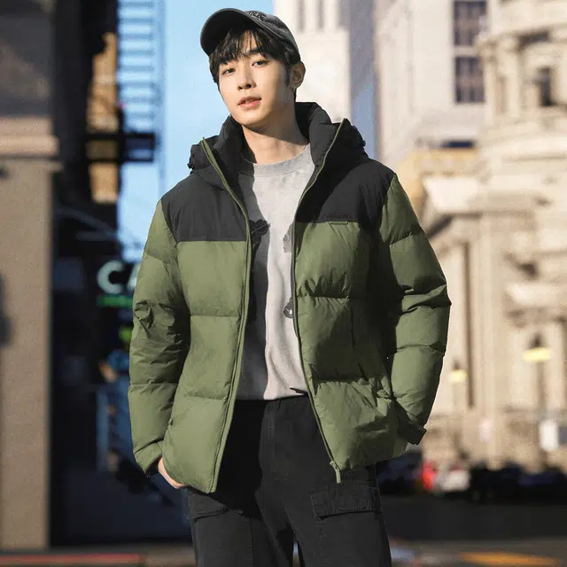 雅鹿 男士休闲短款连帽宽松百搭加厚保暖防风防寒面包服羽绒服 男款