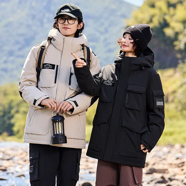 雅鹿 户外工装情侣款加厚防风防寒保暖时尚休闲中长款外套羽绒服 男女同款