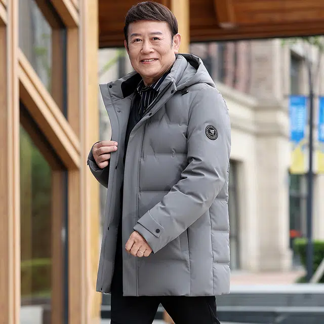 雅鹿 可拆卸连帽加厚多口袋中长款羽绒服 男款
