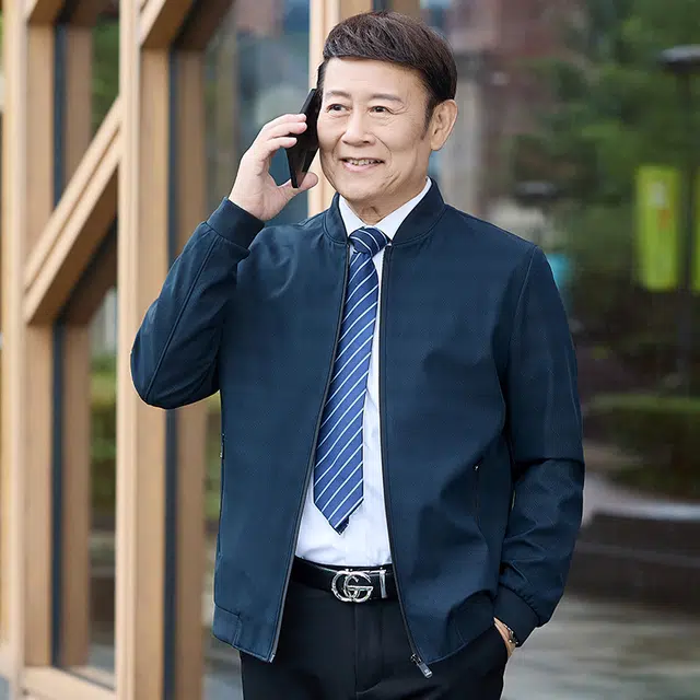 雅鹿 男士商务棒球领时尚百搭格子宽松夹克外套 男款