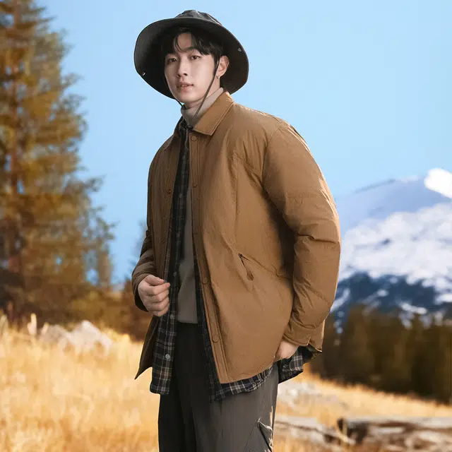 雅鹿 纯色休闲翻领抗皱易打理户外防风防寒保暖必备外套羽绒服 男款