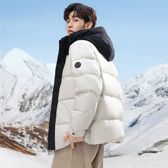 雅鹿 拼色连帽情侣款面包防寒防风防水保暖时尚气质外套羽绒服 男女同款