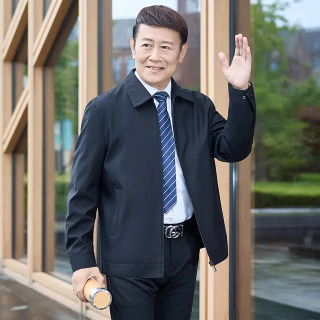 雅鹿 翻领行政夹克 纯色中老年干部爸爸装舒适休闲百搭防风蓄热春秋夹克外套 男款