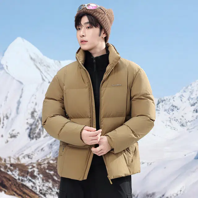 雅鹿 高蓬短款立领轻压休闲时尚舒适保暖防寒防风外套羽绒服 男款