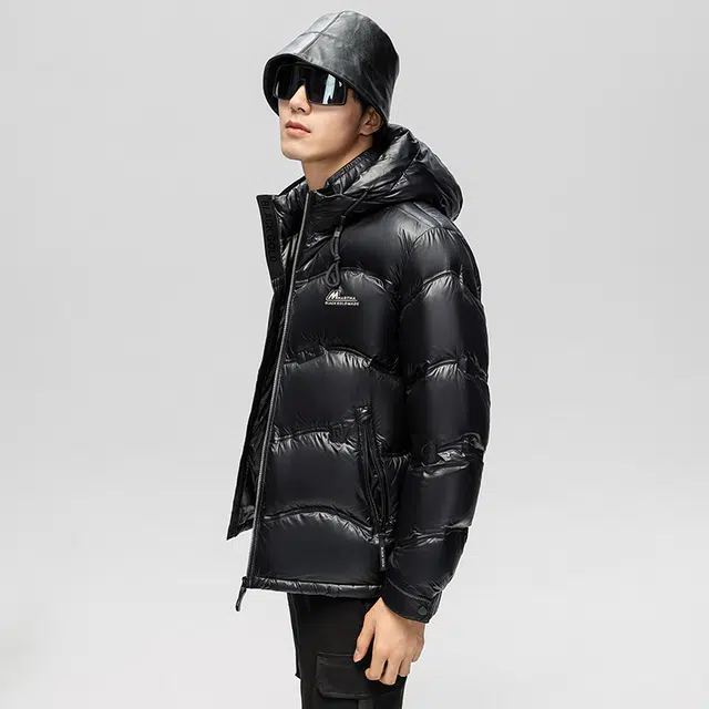 雅鹿 压胶保暖纯色加厚休闲连帽羽绒服 男款 黑色