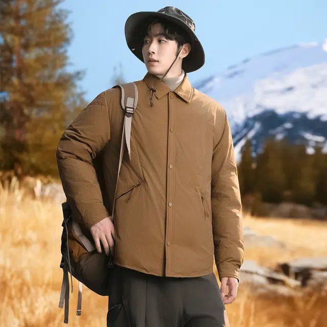 雅鹿 纯色休闲翻领抗皱易打理户外防风防寒保暖必备外套羽绒服 男款