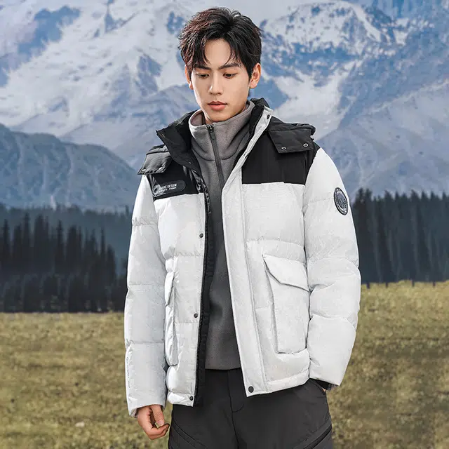 可脱卸帽雅鹿 短款户外御寒保暖加厚连帽面包服羽绒服 男款