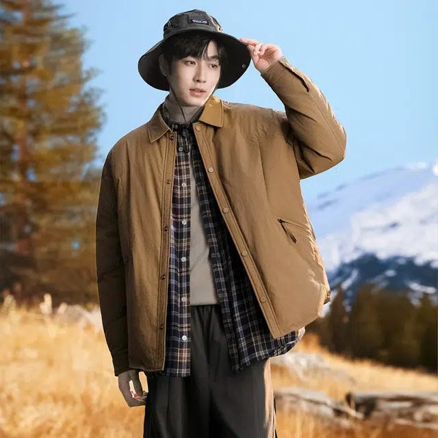 雅鹿 纯色休闲翻领抗皱易打理户外防风防寒保暖必备外套羽绒服 男款