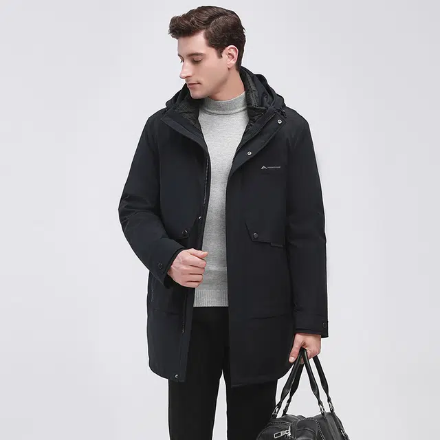 雅鹿 纯色连帽商务绅士羽绒服 男 藏青色