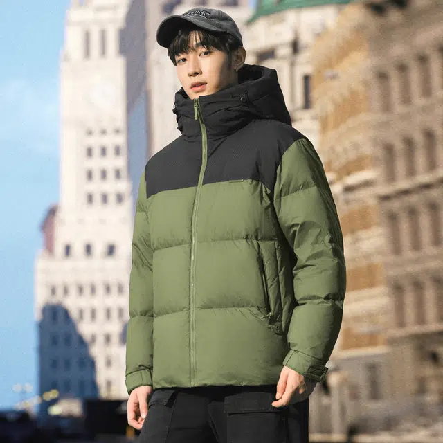 雅鹿 男士休闲短款连帽宽松百搭加厚保暖防风防寒面包服羽绒服 男款