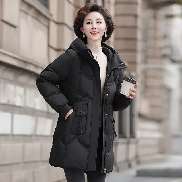 雅鹿 纯色简约舒适连帽宽松通勤时尚羽绒服 女款