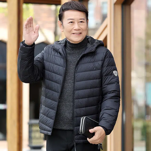 雅鹿 轻薄系列 纯色连帽拉链长袖短款羽绒服 男款 雾兰