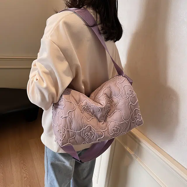 雅鹿 秋冬百搭上班通勤 布 斜挎包 大号 女款 白色/黑色/蓝色/紫色/卡其色