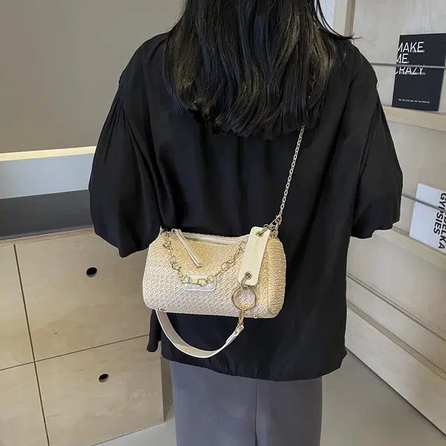 雅鹿 小众设计编织 草编 枕头包斜挎单肩包 小号 女款 多色