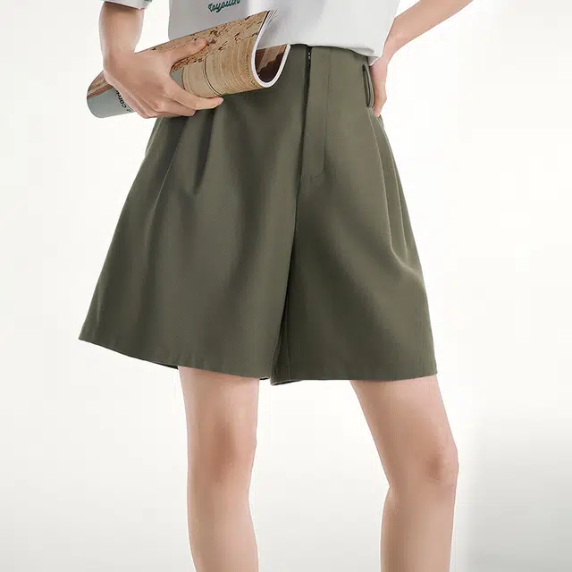 初语 通勤风简约阔腿高腰纯色哈伦休闲短裤 女款