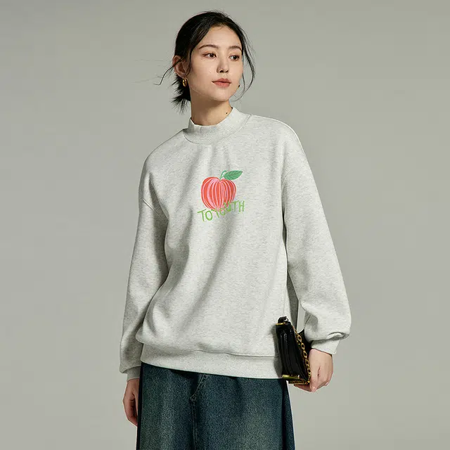 初语 水果套头宽松半高领加绒卫衣 女款