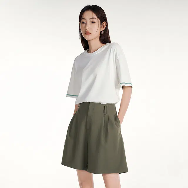 初语 通勤风简约阔腿高腰纯色哈伦休闲短裤 女款