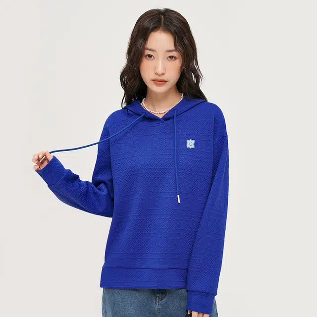 初语 宽松显瘦肌理感帽衫套头美式连帽卫衣 女款 克莱因蓝