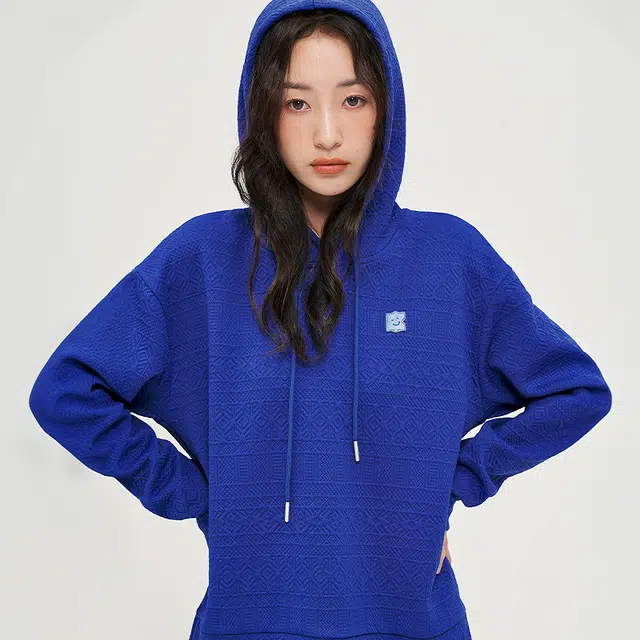 初语 宽松显瘦肌理感帽衫套头美式连帽卫衣 女款 克莱因蓝