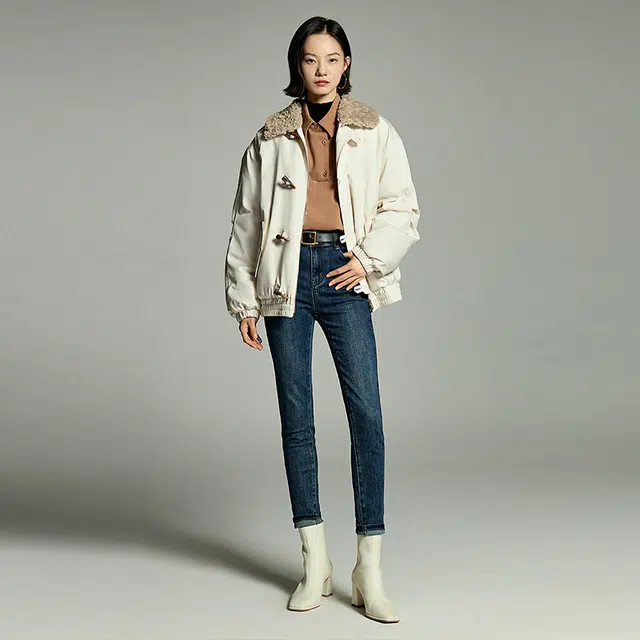 初语 毛绒拼接单排扣加厚翻领长袖夹克外套 女款
