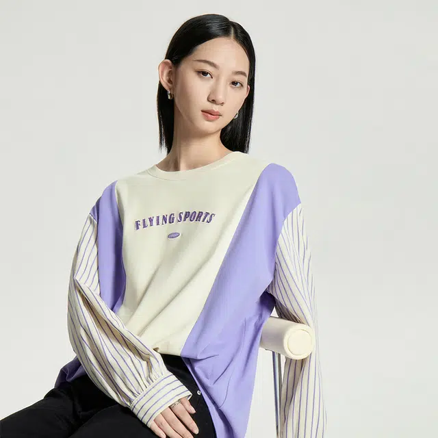 初语 假两件撞色拼接薄款设计感小众长袖卫衣 女款