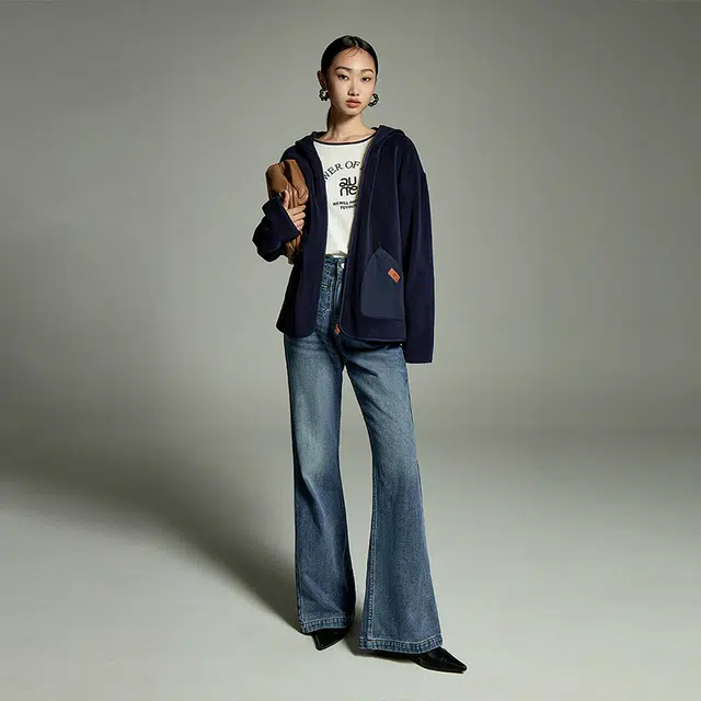 初语 双面绒保暖加厚双插兜加绒拉链连帽衫夹克 女款