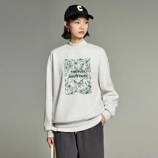 初语 加绒加厚半高领保暖花朵印花卫衣 女款