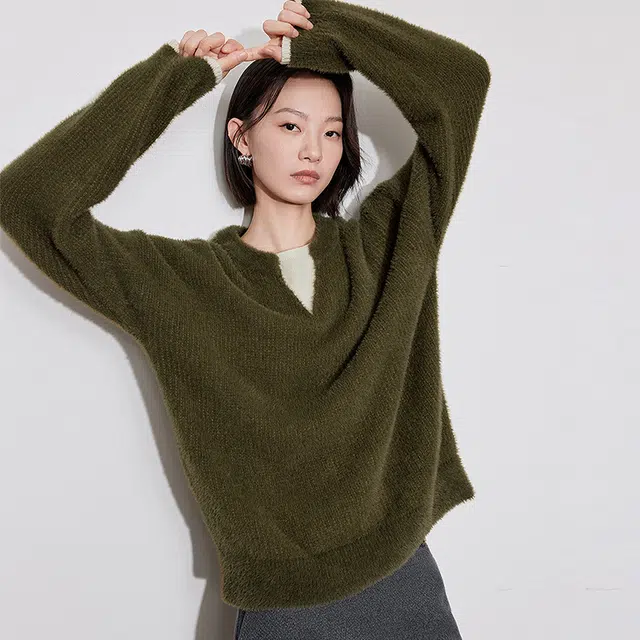 初语 假两件舒适长袖毛衣 女款