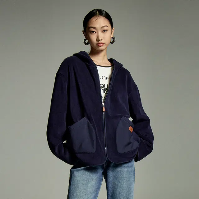初语 双面绒保暖加厚双插兜加绒拉链连帽衫夹克 女款