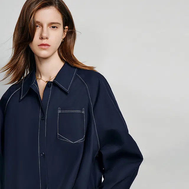 初语 工装风纯棉美式复古单排扣夹克 女款 黑蓝色