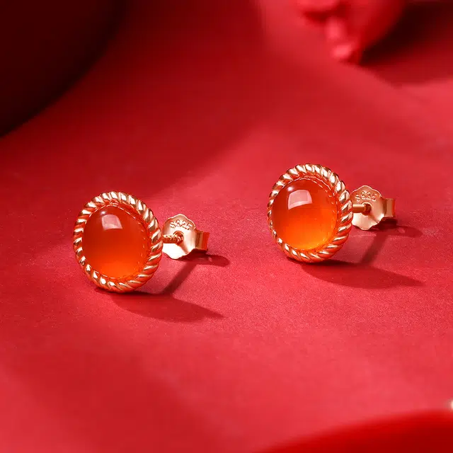 翠雅金楼 新中式国风 大气优雅 玛瑙 玉石耳钉 男女同款情侣款