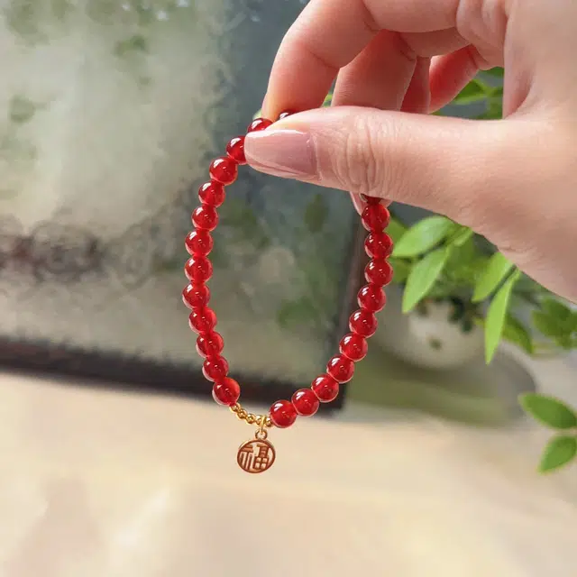 翠雅金楼 福运满满精致显白红色新中式国潮国风大气百搭优雅大方转运珠串珠手饰 招财纳福小众设计感#好运天然 玛瑙 手串 女款