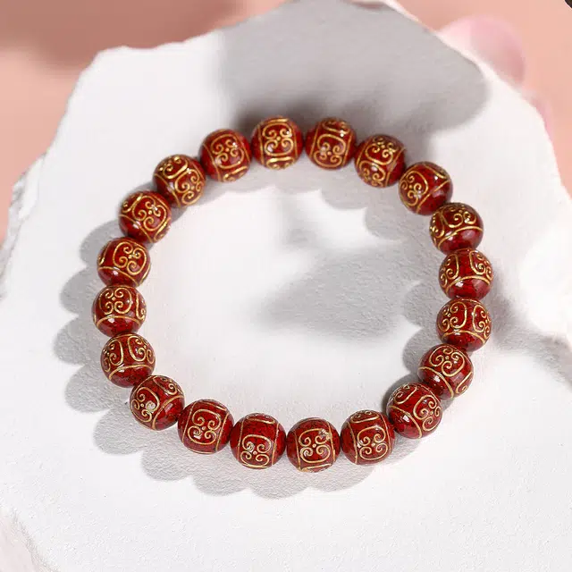 翠雅金楼 本命年中国红 新中式复古国潮民族风平安转运招财大气高级感祥云如意图腾水逆退散#好运 再造辰砂朱砂 手串 男女同款情侣款
