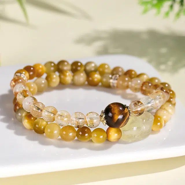 翠雅金楼 新中式柠檬晶貔貅双圈 招财转运吸金暴富#好运步步高升水晶水逆退散事业有成 百搭气质高级感 虎眼石 手串 男女同款情侣款