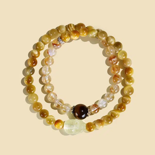 翠雅金楼 新中式柠檬晶貔貅双圈 招财转运吸金暴富#好运步步高升水晶水逆退散事业有成 百搭气质高级感 虎眼石 手串 男女同款情侣款