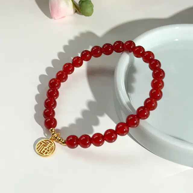 翠雅金楼 福运满满精致显白红色新中式国潮国风大气百搭优雅大方转运珠串珠手饰 招财纳福小众设计感#好运天然 玛瑙 手串 女款