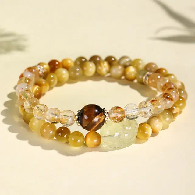 翠雅金楼 新中式柠檬晶貔貅双圈 招财转运吸金暴富#好运步步高升水晶水逆退散事业有成 百搭气质高级感 虎眼石 手串 男女同款情侣款