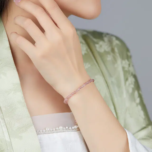 翠雅金楼 纤纤美人系列精致 清新 石英石珍珠水晶 手串 女款