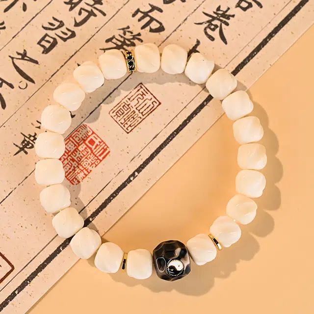 翠雅金楼 国潮新中式禅意 招财纳福 小众设计太极扭扭转运珠佛珠 静心文玩盘玩绕指柔 白玉菩提 手串 男女同款情侣款