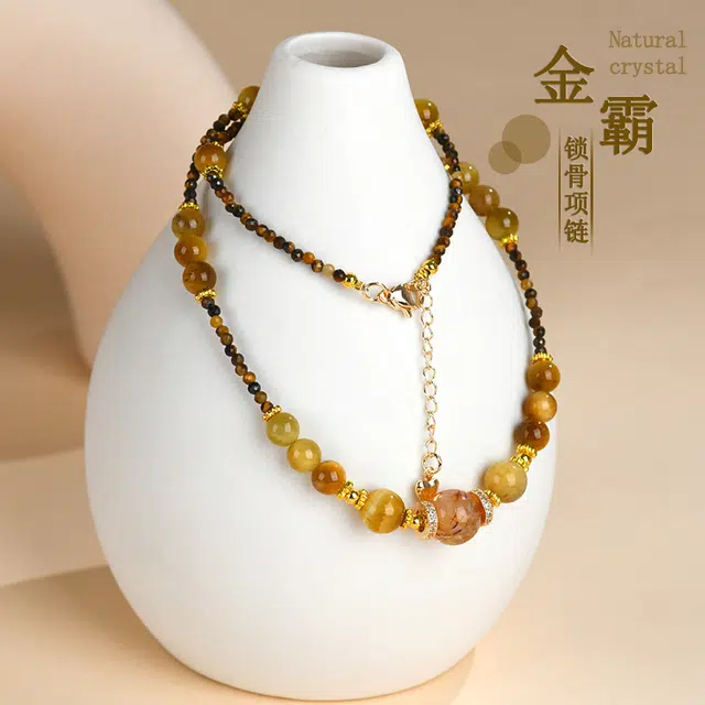 翠雅金楼 招财金霸大综合锁骨链 时来运转黄阿塞转运珠诸事顺遂有钱花新中式国潮吸金#好运天然 虎眼石 项链 女款