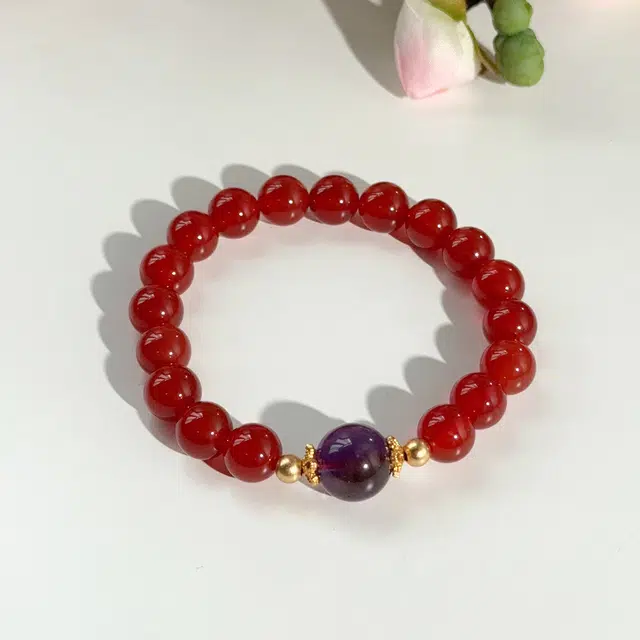 翠雅金楼 新中式复古国潮民族风招财纳福时来运转紫晶转运珠串珠手饰 精致简约日常百搭通勤腕饰#好运天然 玛瑙 手串 女款