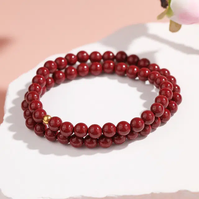 翠雅金楼 新中式 开运招财佛珠文玩珠串 再造辰砂朱砂 玉石手串 男女同款情侣款