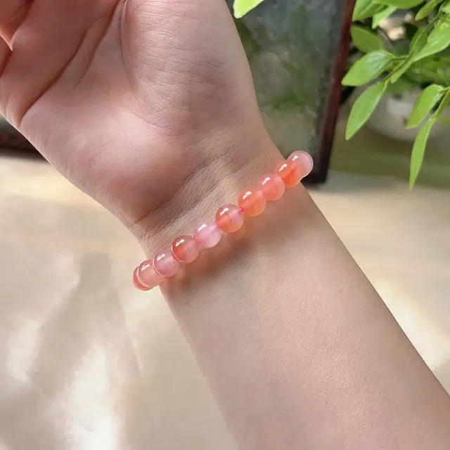 翠雅金楼 吉祥如意好事莲莲 新中式国潮富贵莲花招财纳福转运 精致百搭清冷感学生通勤#好运 蜜桃红天然 玛瑙 手串 女款