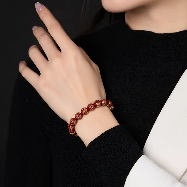 翠雅金楼 本命年中国红 新中式复古国潮民族风平安转运招财大气高级感祥云如意图腾水逆退散#好运 再造辰砂朱砂 手串 男女同款情侣款