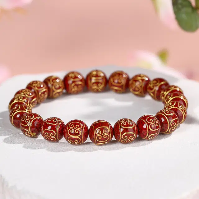 翠雅金楼 本命年中国红 新中式复古国潮民族风平安转运招财大气高级感祥云如意图腾水逆退散#好运 再造辰砂朱砂 手串 男女同款情侣款